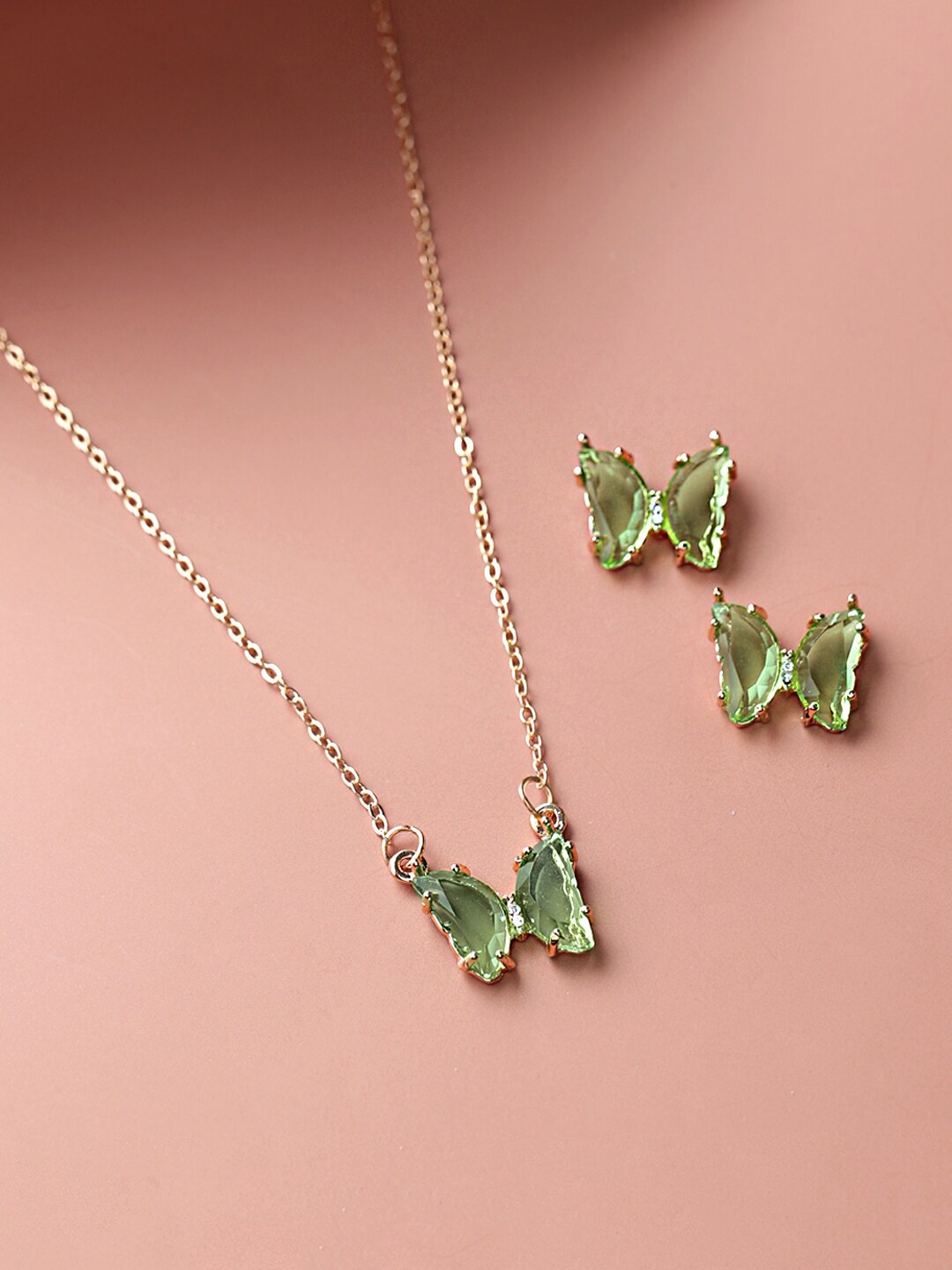 

Yellow Chimes Gold-Plated & Green Crystal-Studded Butterfly Pendant Set