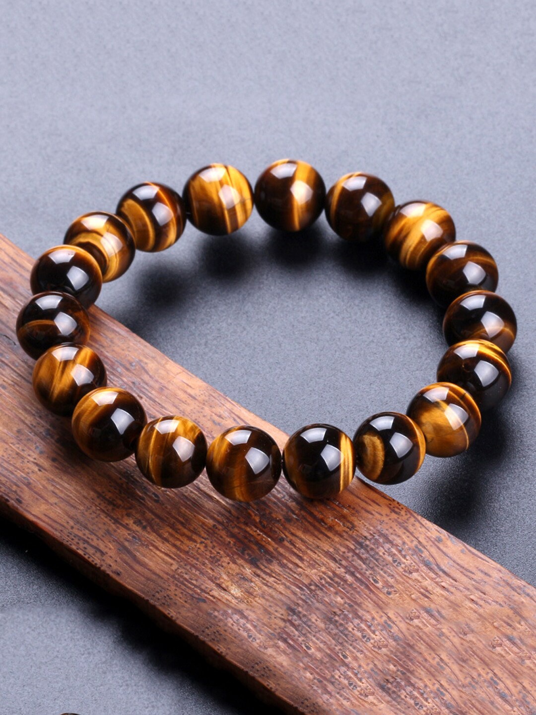 

Yellow Chimes Unisex Natural Tiger's Eye Stone Reiki Healing Beads Stretchable Bracelets, Brown