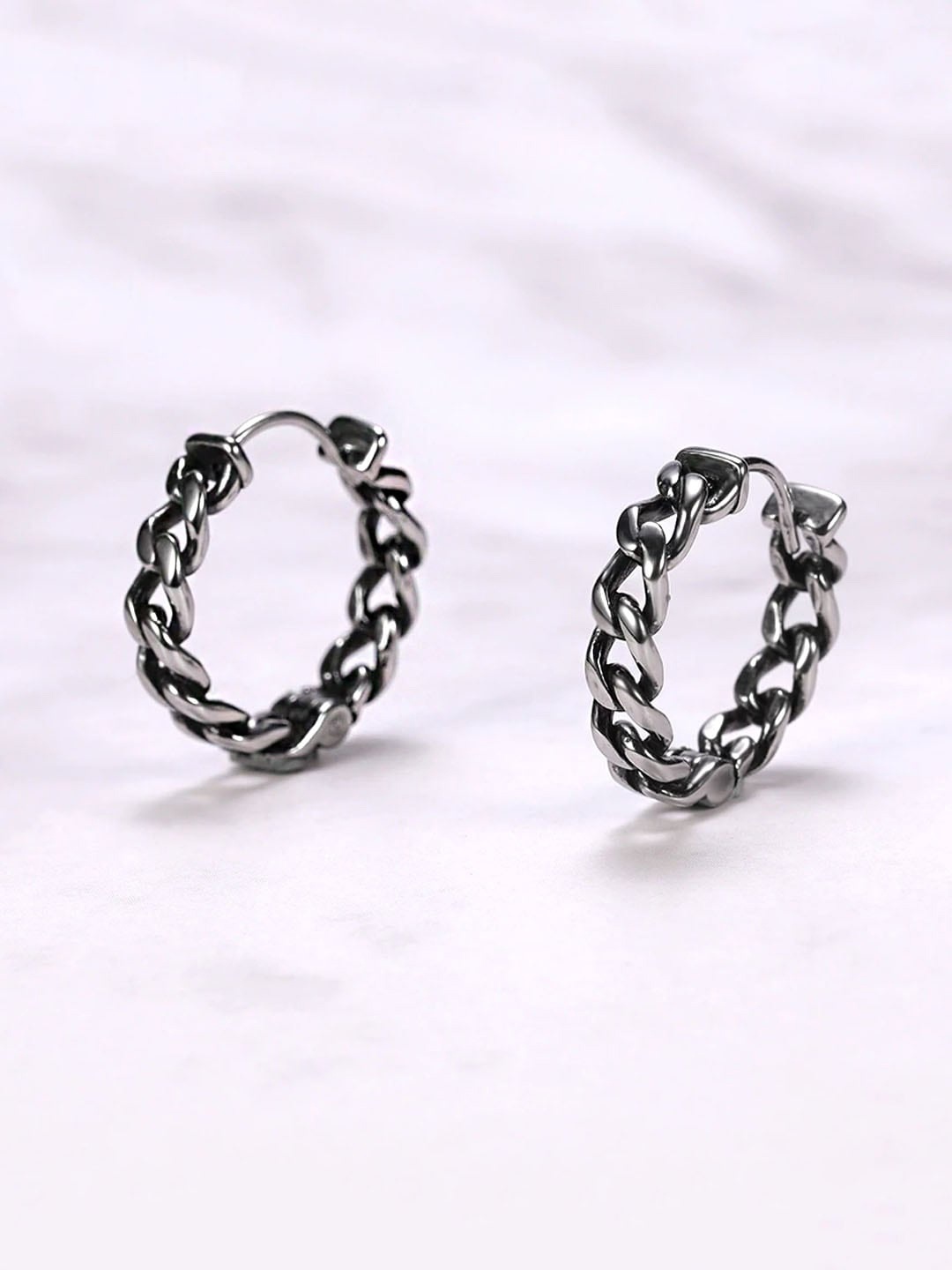 

Yellow Chimes Silver-Toned Contemporary Hoop Earrings