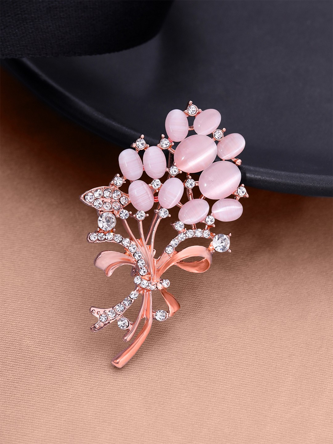 

Yellow Chimes Opal Stone Rose-Gold Plated Floral Designed Crystal Studded Brooch