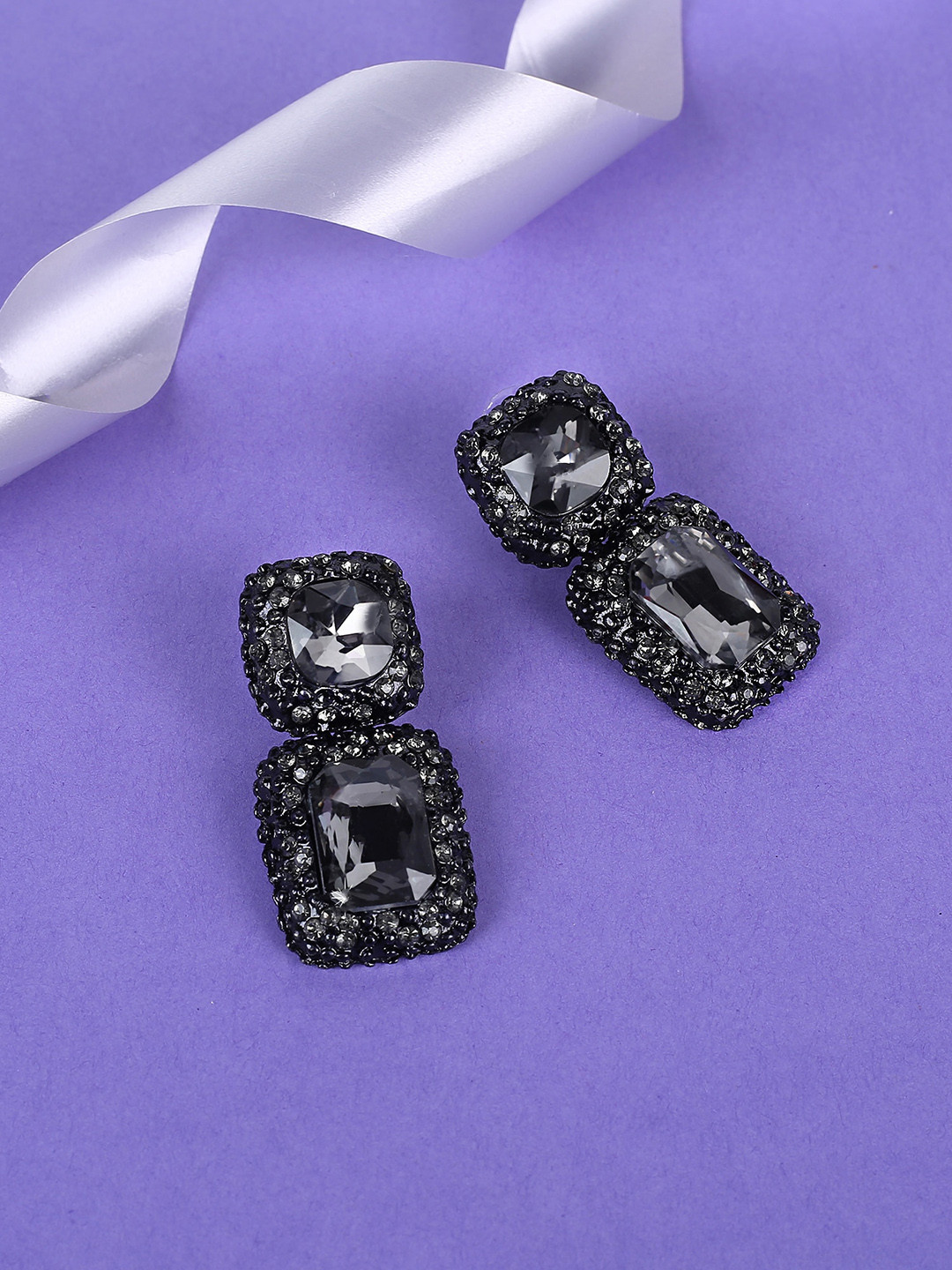 

Yellow Chimes Black Crystal Square Shaped Drop Earrings