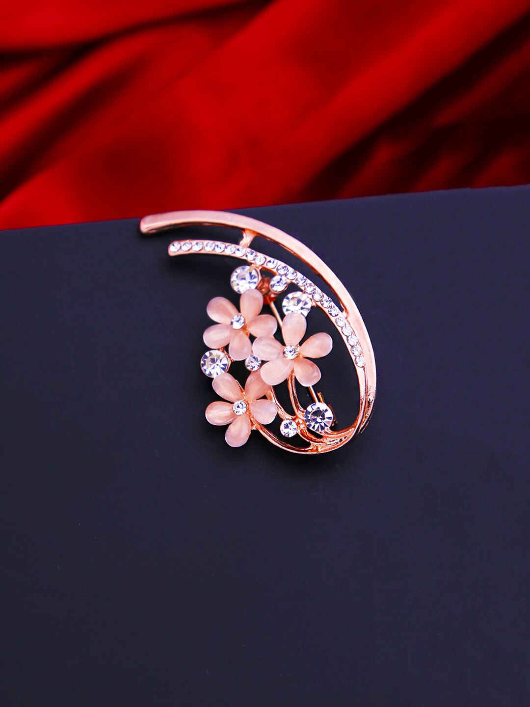 

Yellow Chimes Women Rose Gold-Toned White Crystal Studded Brooch