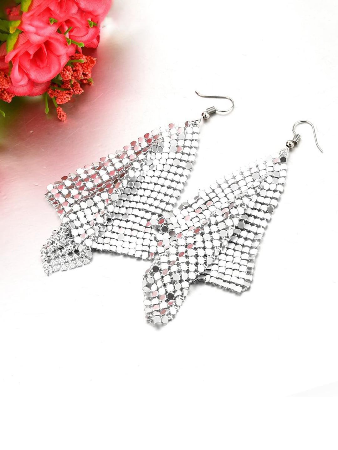 

Yellow Chimes Silver-Toned Contemporary Drop Earrings