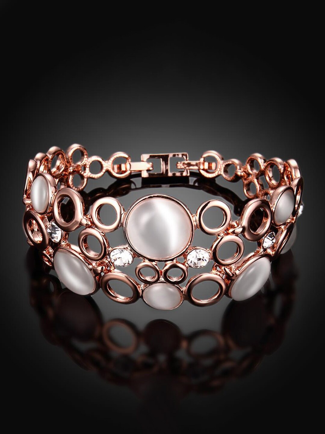 

Yellow Chimes Women Rose Gold & White Opal Rose Gold-Plated Bangle-Style Bracelet