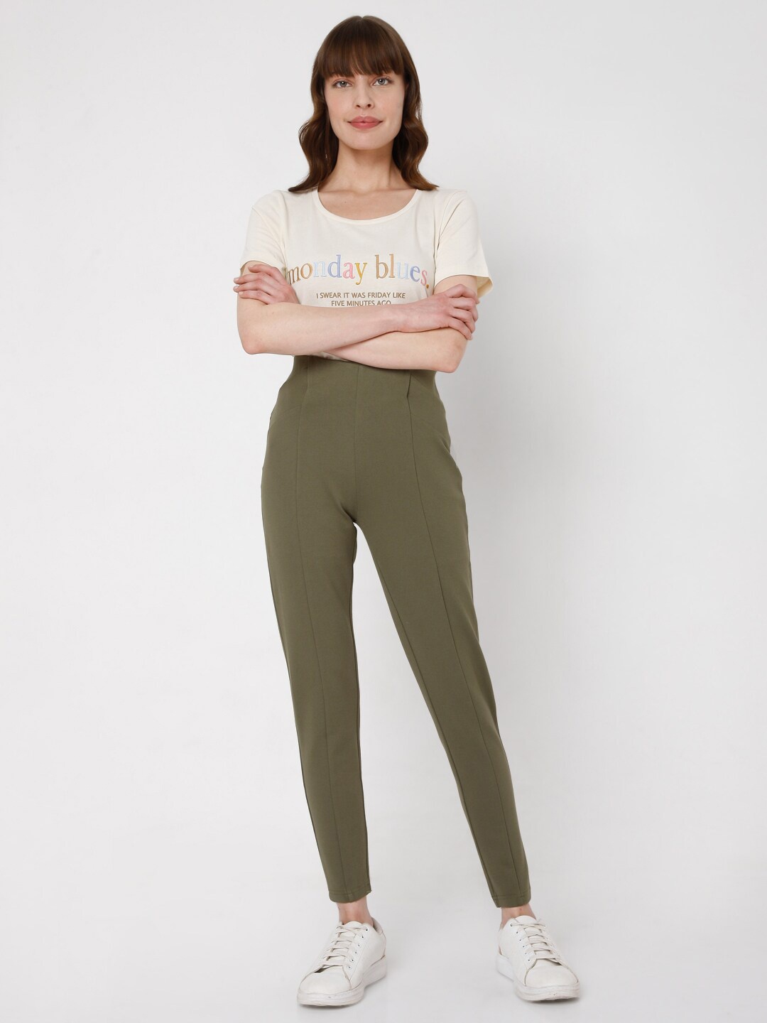 

Vero Moda Women Olive Solid Slim-Fit Jeggings
