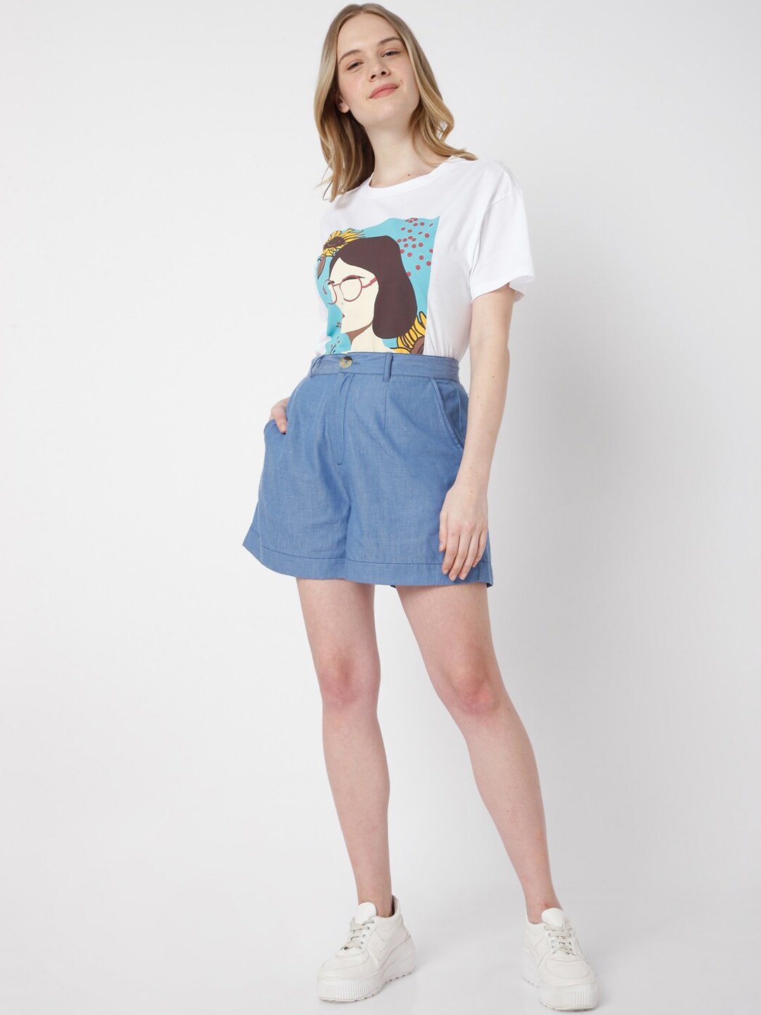 

Vero Moda Women Blue High-Rise Shorts