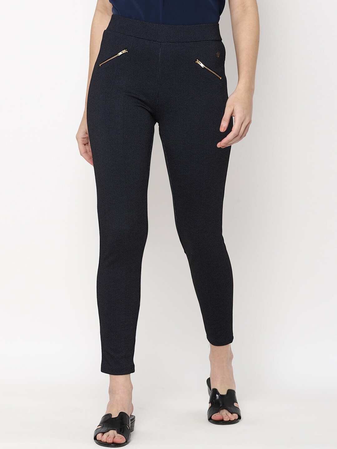 

Allen Solly Woman Women Navy Blue Solid Ankle Length Leggings