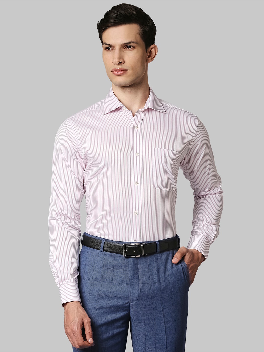 

Raymond Men Red Cotton Striped Regular Fit Formal Shirt