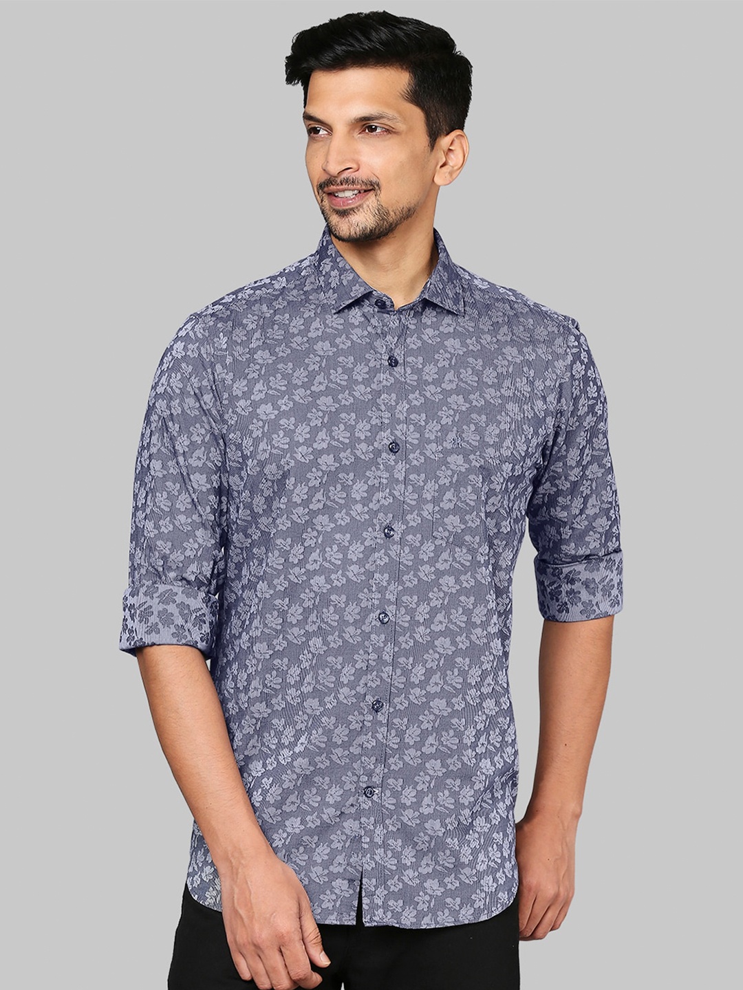 

Raymond Men Blue Cotton Floral Printed Casual Shirt