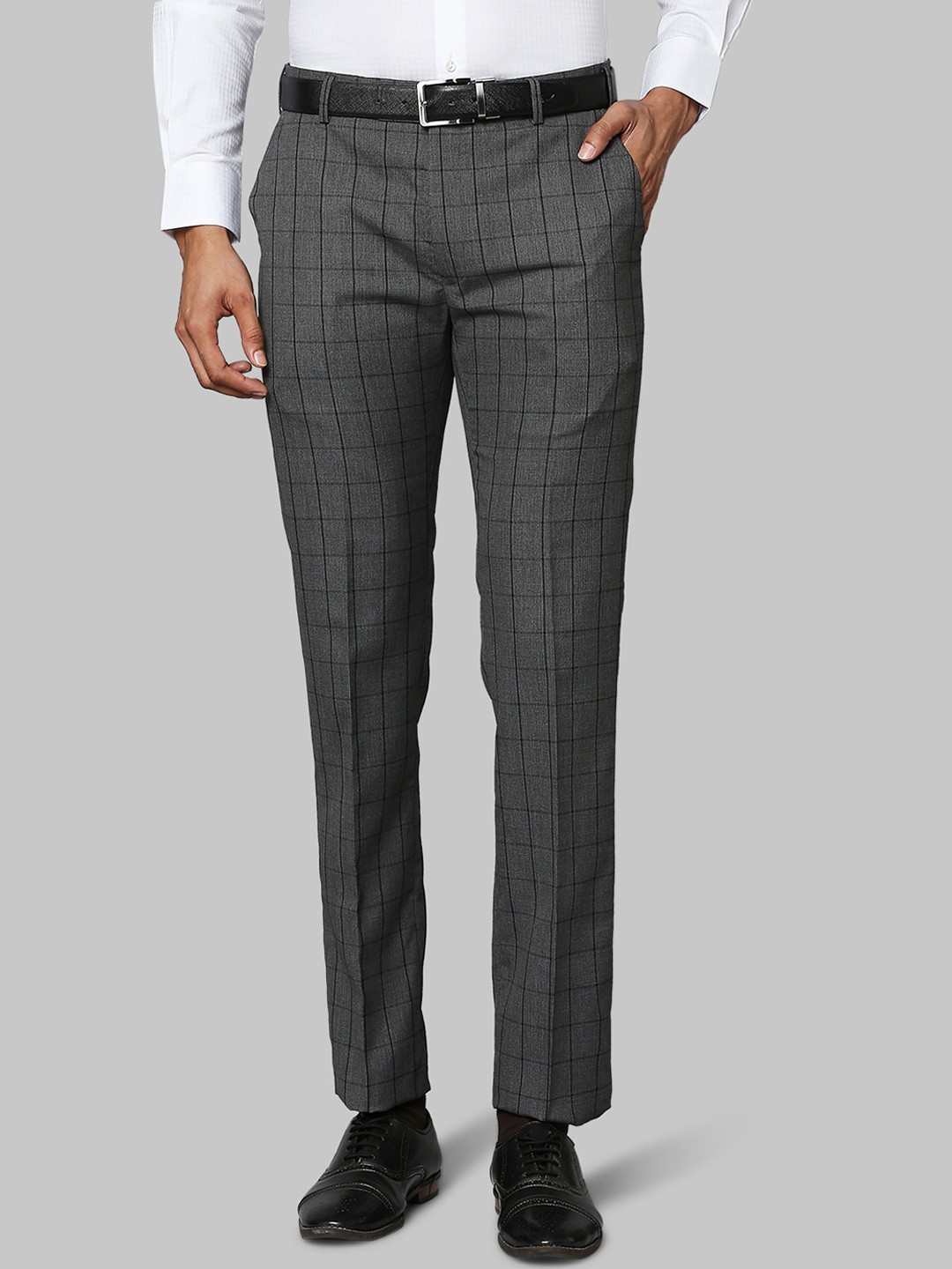 

Raymond Men Grey Checked Slim Fit Trousers
