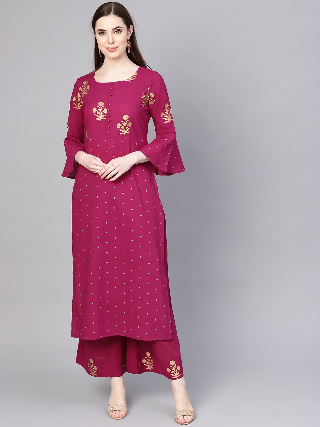 

Varanga Women Magenta Floral Printed Pure Cotton Kurta with Palazzos