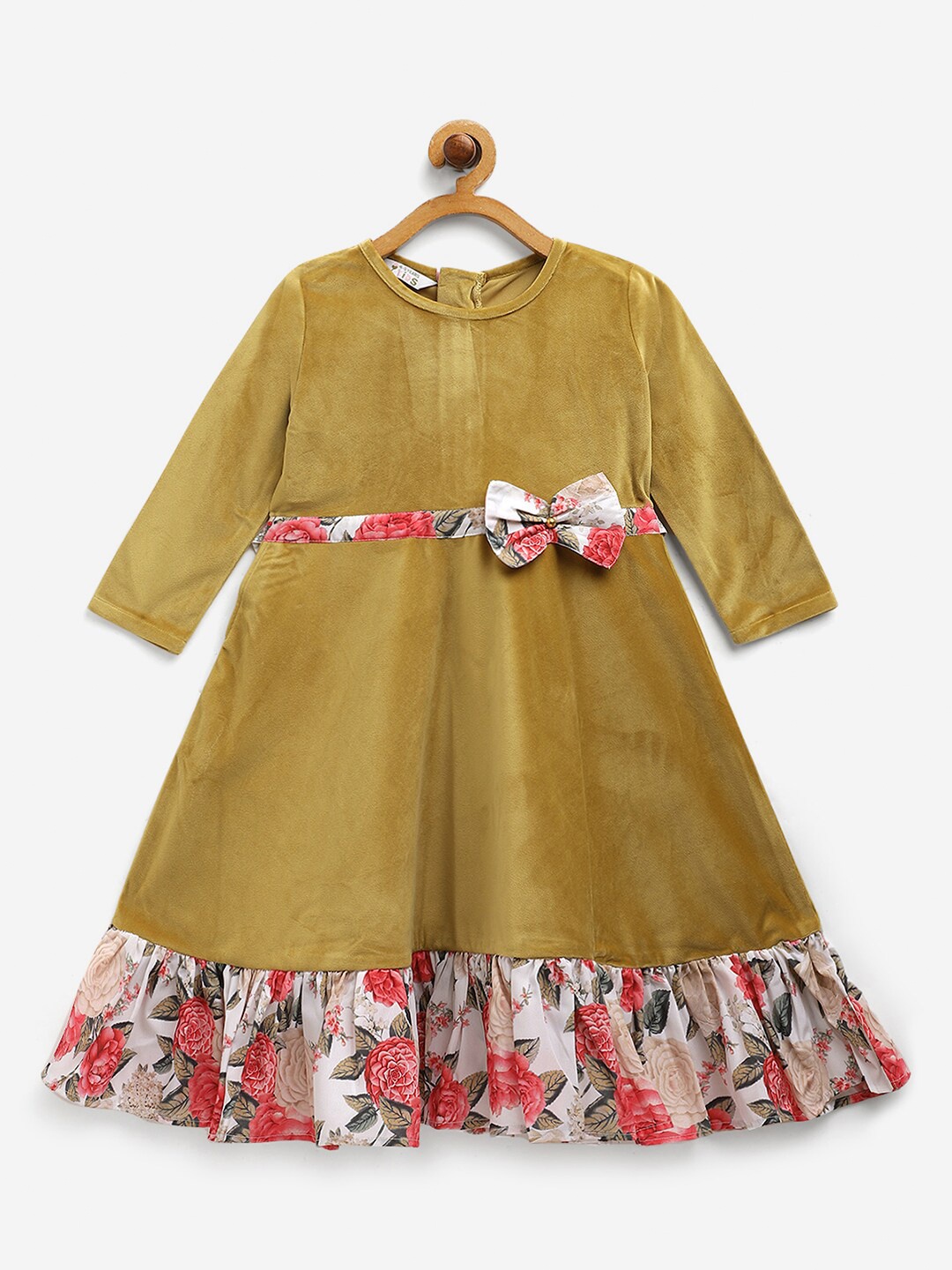 

Ahalyaa Girls Mustard Yellow Velvet Ethnic A-Line Maxi Dress