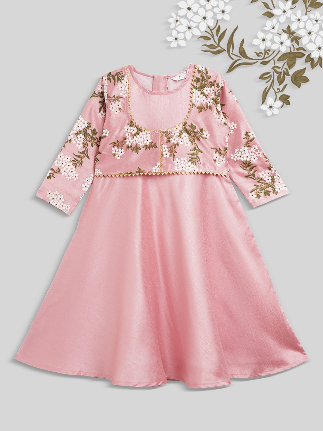 

Ahalyaa Pink Floral Ethnic A-Line Dress