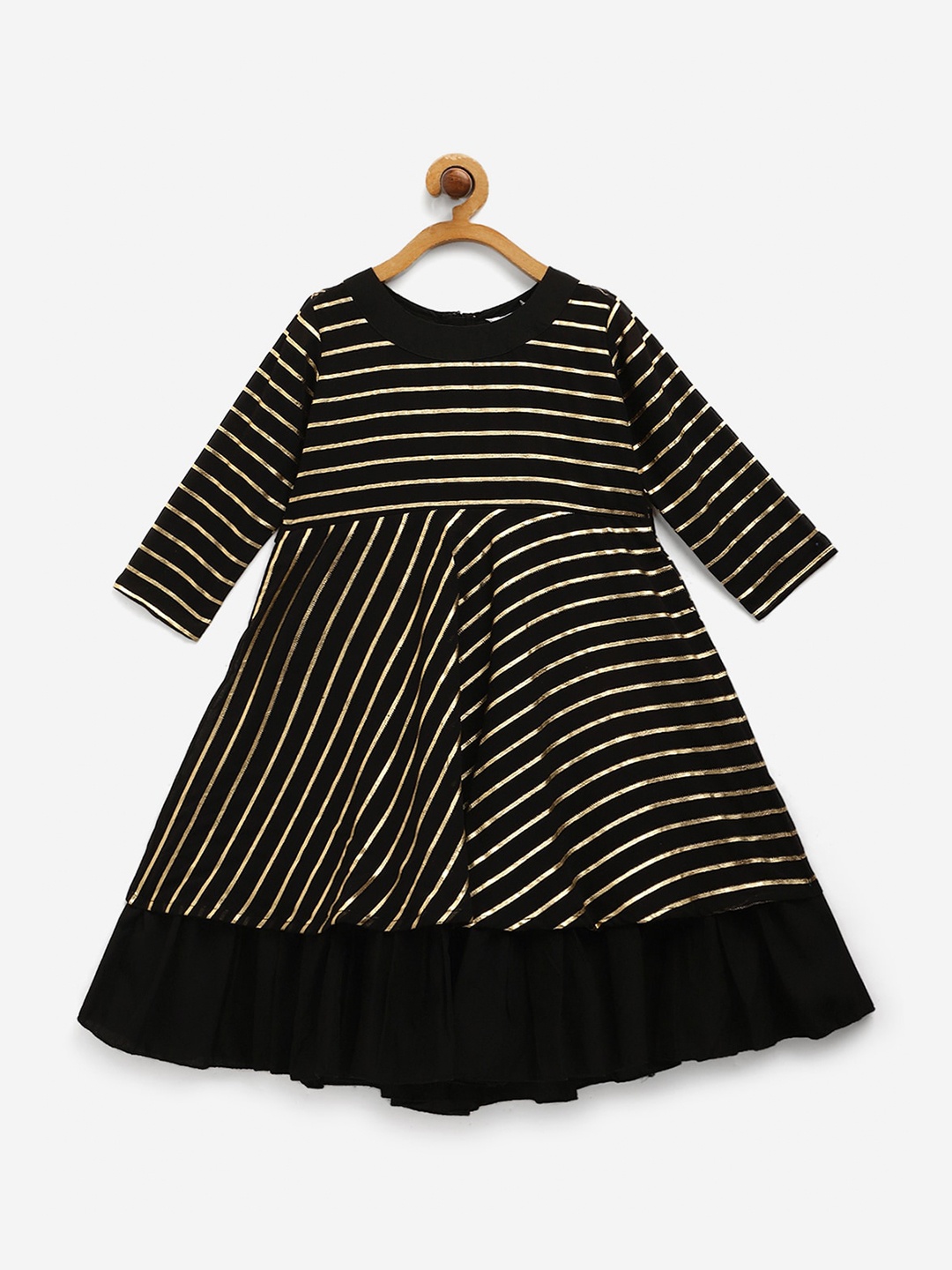 

Ahalyaa Girls Black Striped Georgette A-Line Dress