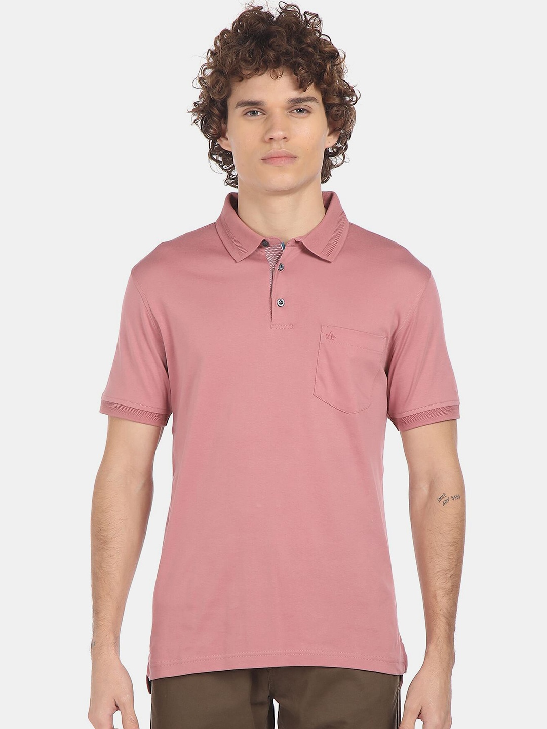 

Arrow Men Pink Polo Collar Regular Fit Pure Cotton Pockets T-shirt
