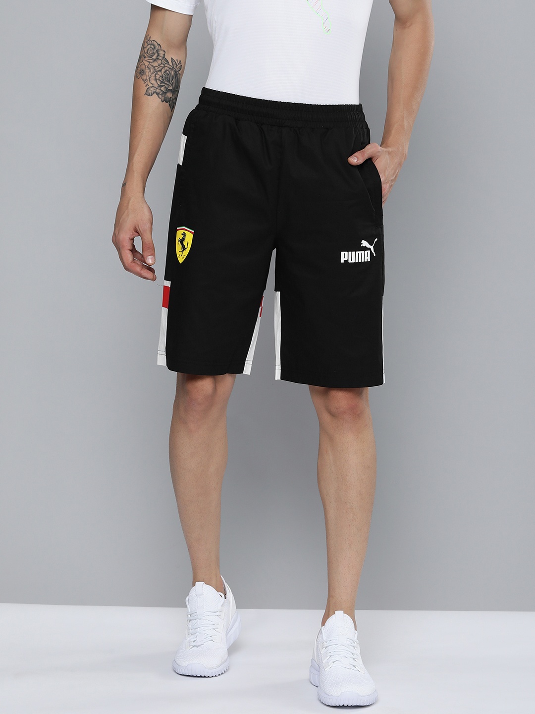 

PUMA Motorsport Men Regular Fit Colourblocked Scuderia Ferrari Race Sports MSP Shorts, Black