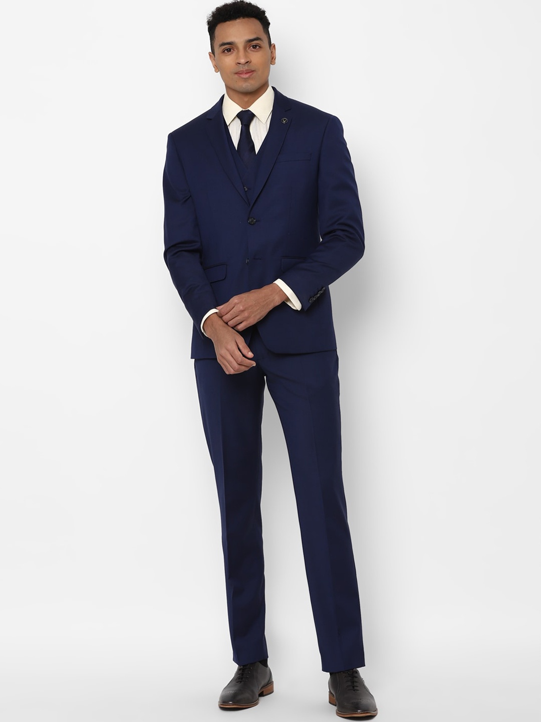 

Allen Solly Men Navy Blue & Maroon Solid Slim-Fit Single-Breasted Three-Piece Formal Suit