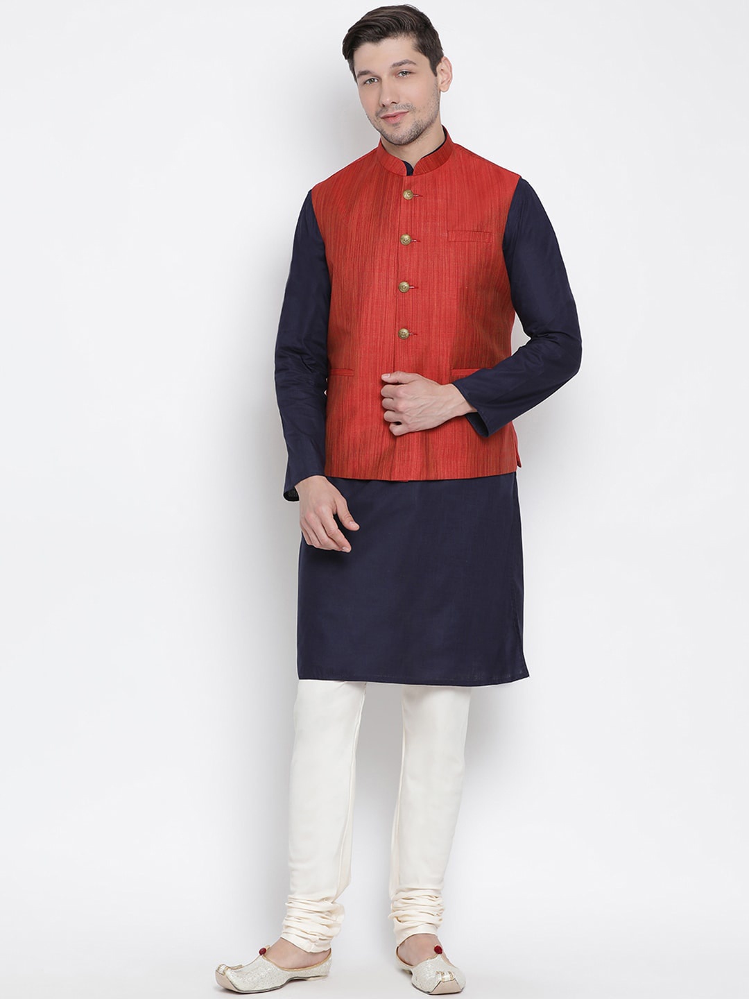 VASTRAMAY Men Navy Blue Kurta with Pyjamas