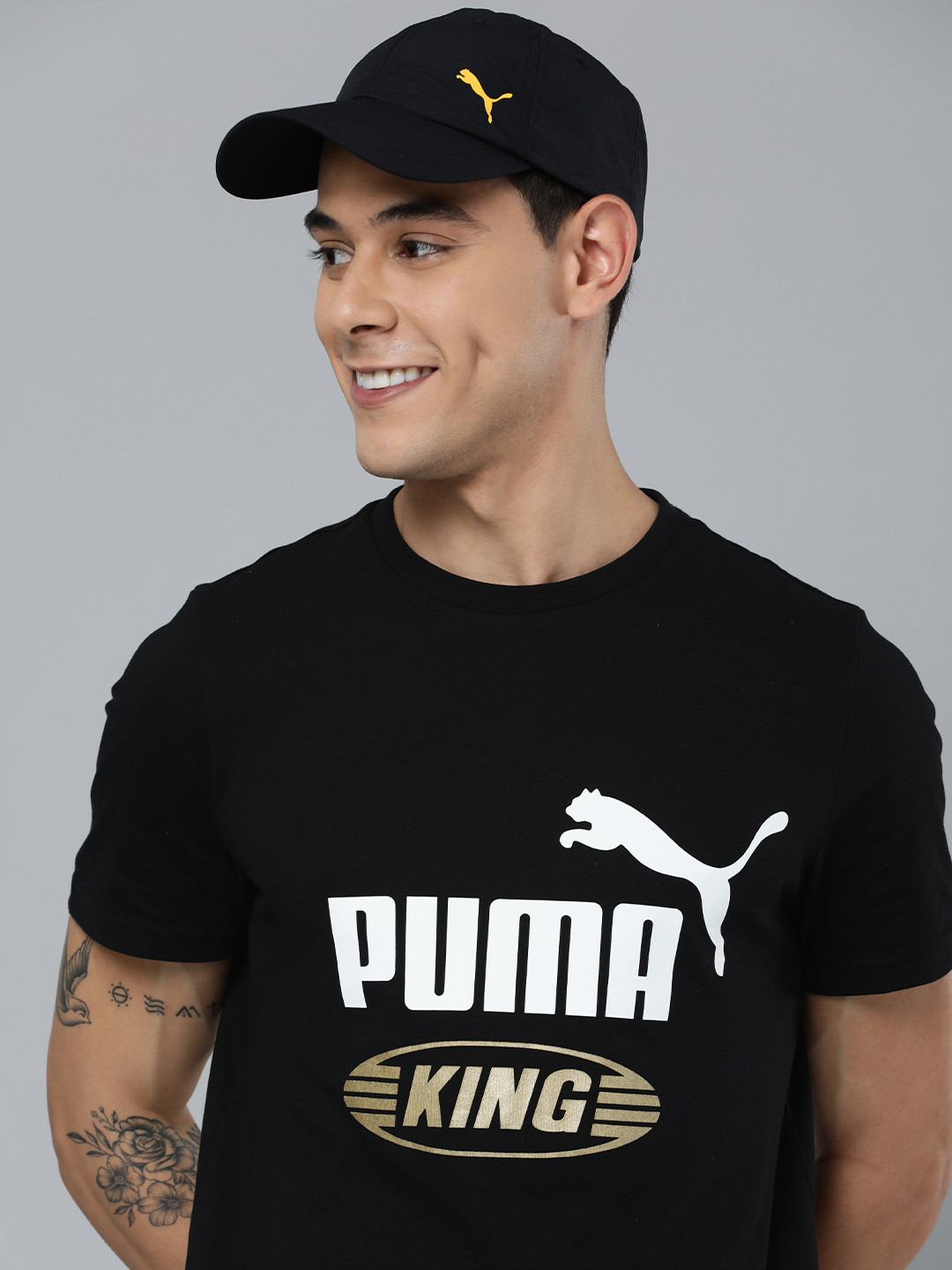 

Puma Men Black King Logo Printed Pure Cotton Slim Fit T-shirt
