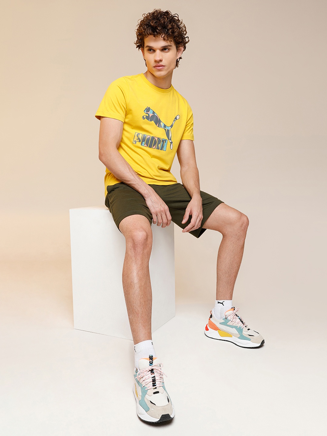 

Puma Men Mustard Yellow HC Graphic Brand Logo Printed Everfresh Pure Cotton T-shirt