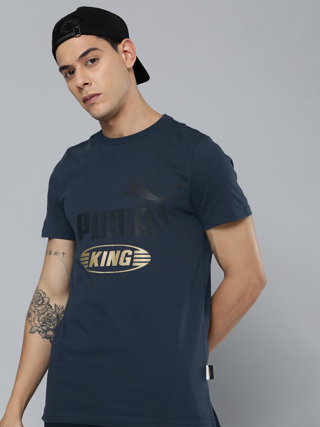 

Puma Men Navy Blue King Logo Printed Pure Cotton T-shirt