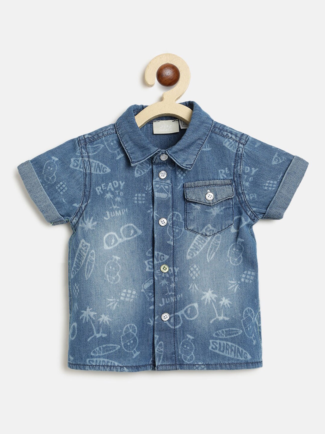 Chicco Boys Blue Graphic Printed Casual Pure Cotton Shirt