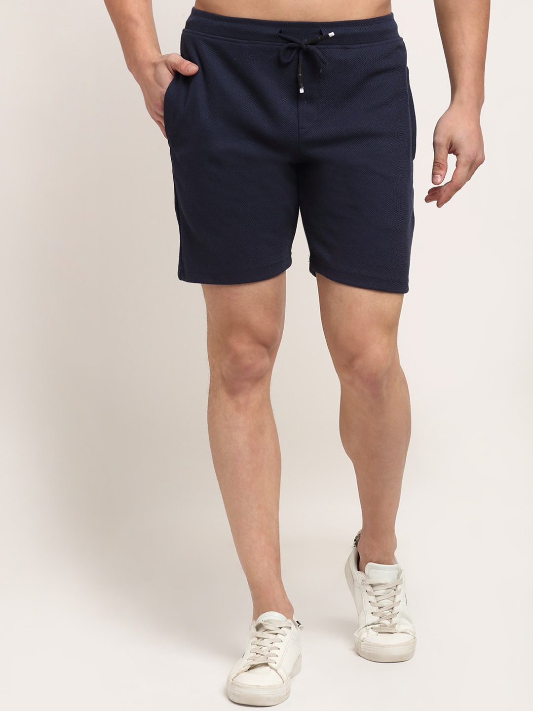 

Cantabil Men Navy Blue Cotton Regular Shorts