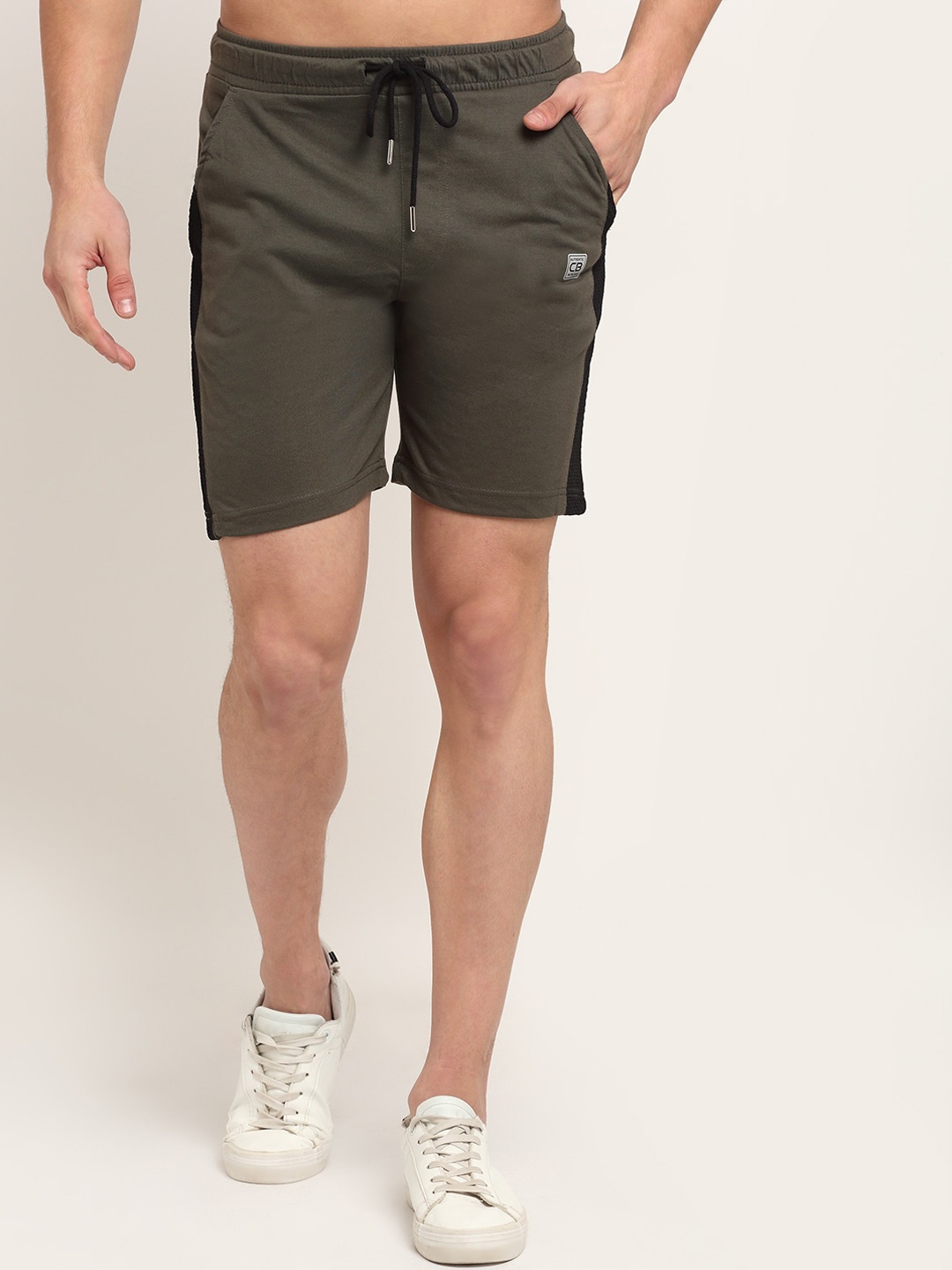 

Cantabil Men Olive Green Solid Regular Fit Sports Shorts