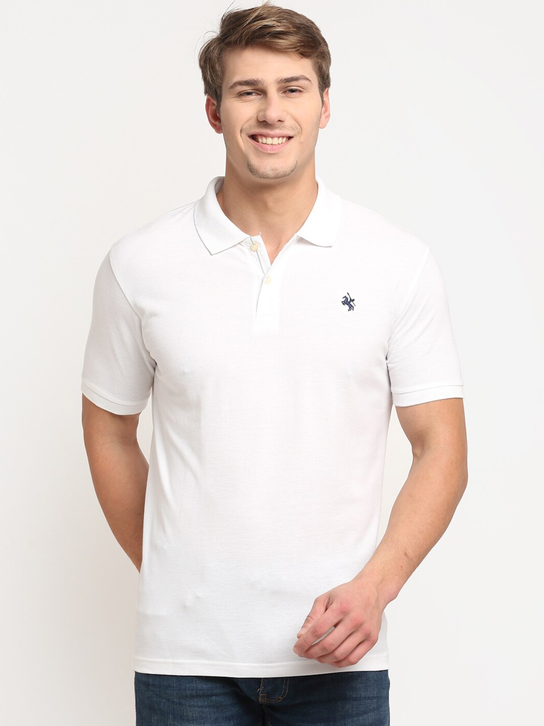 

Cantabil Men White Polo Collar Regular Fit Pure Cotton T-shirt
