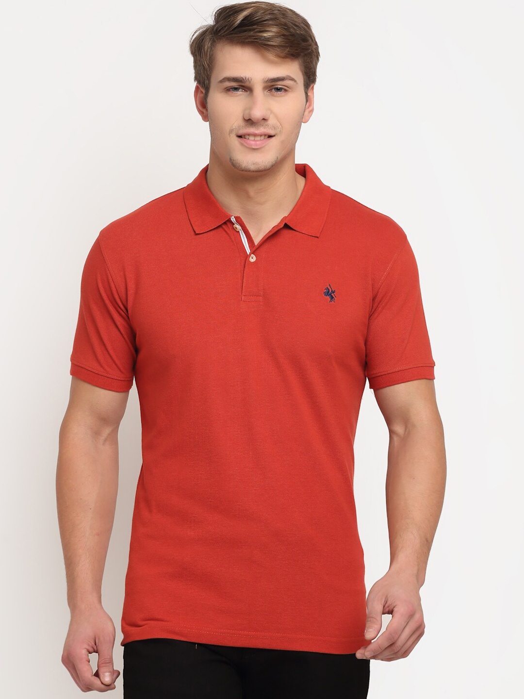 

Cantabil Men Rust Polo Collar Regular Fit Pure Cotton T-shirt