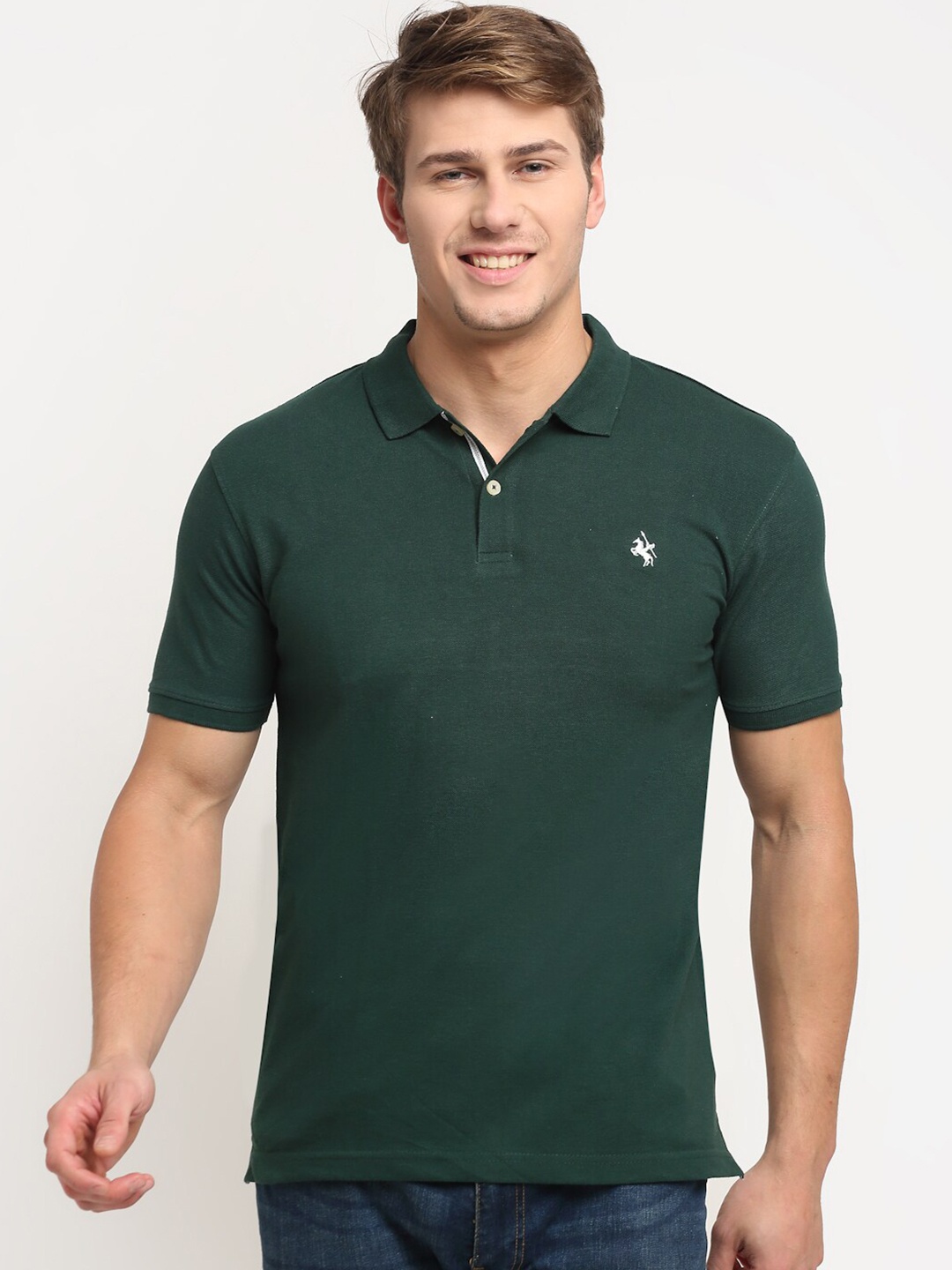 Cantabil Men Green Cotton Polo Collar T-shirt