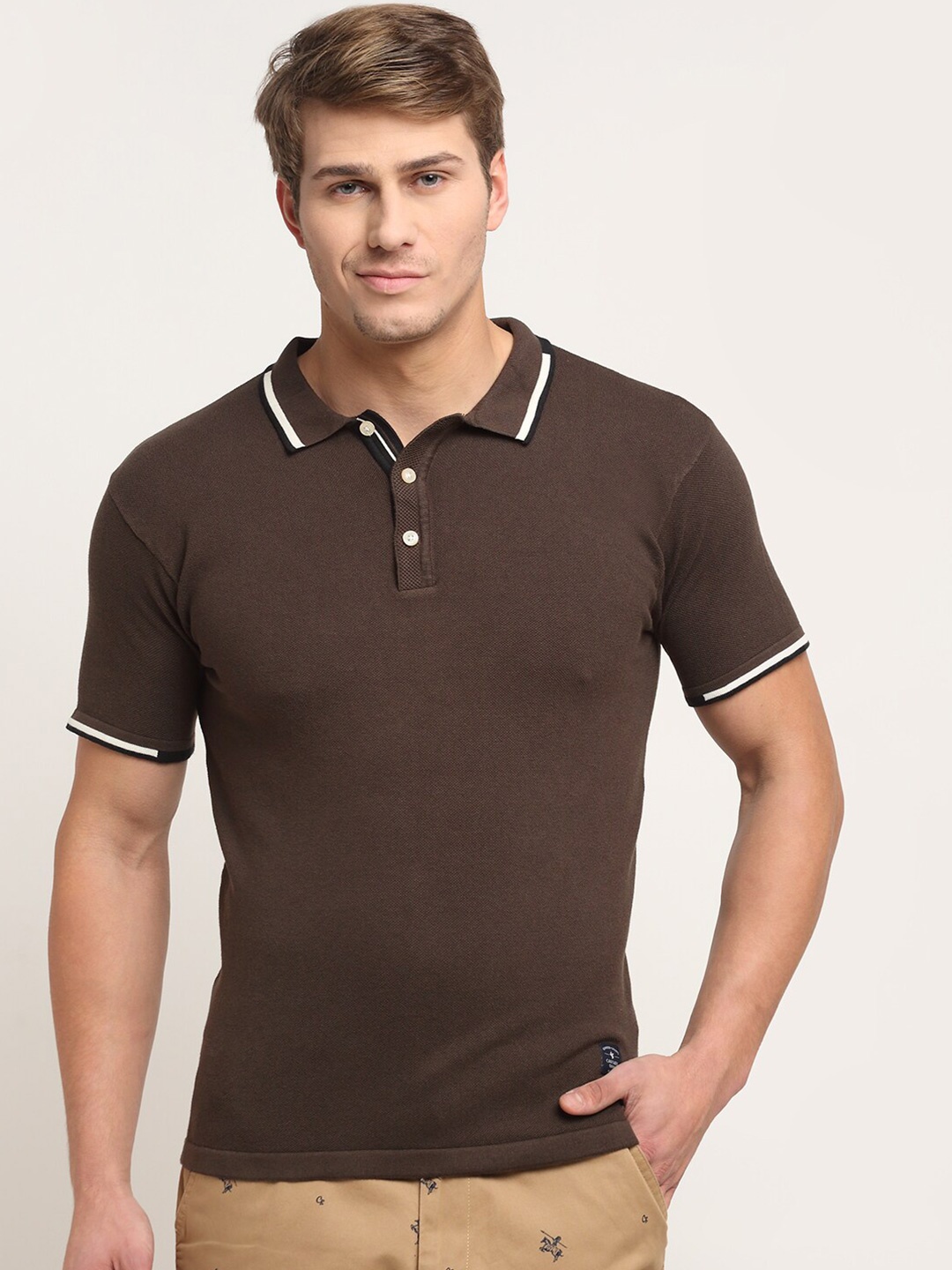 

Cantabil Men Brown Polo Collar Regular Fit Pure Cotton T-shirt