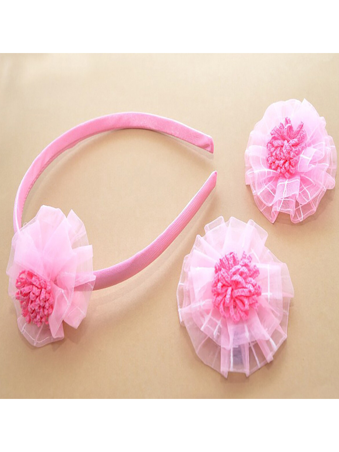 

Jewelz Women Pink Set Of 3 Flower Embellished Hair Accessory Set