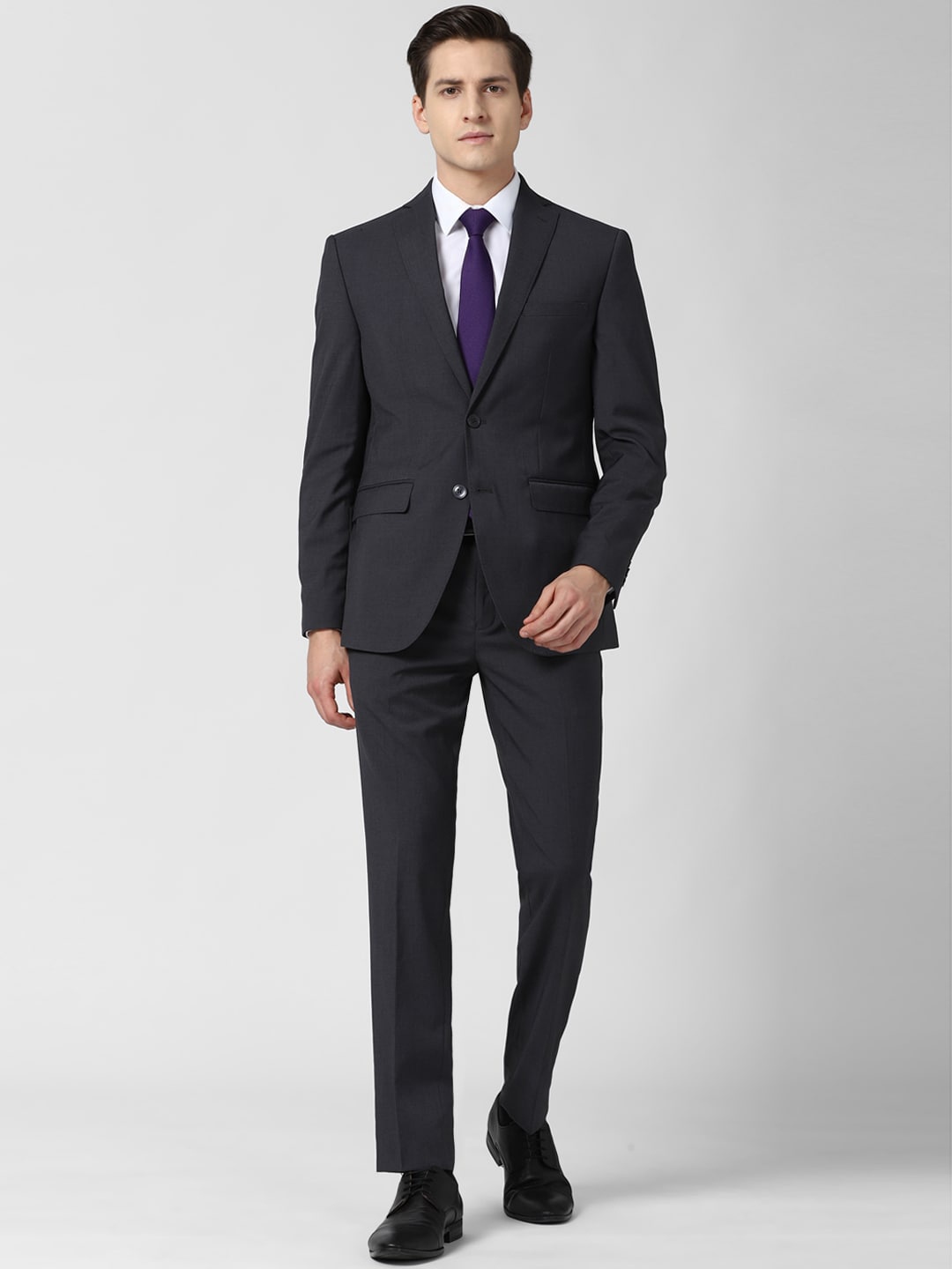 

Peter England Elite Men Grey Self Design Slim-Fit Single-Breasted Two-Piece Formal Suit
