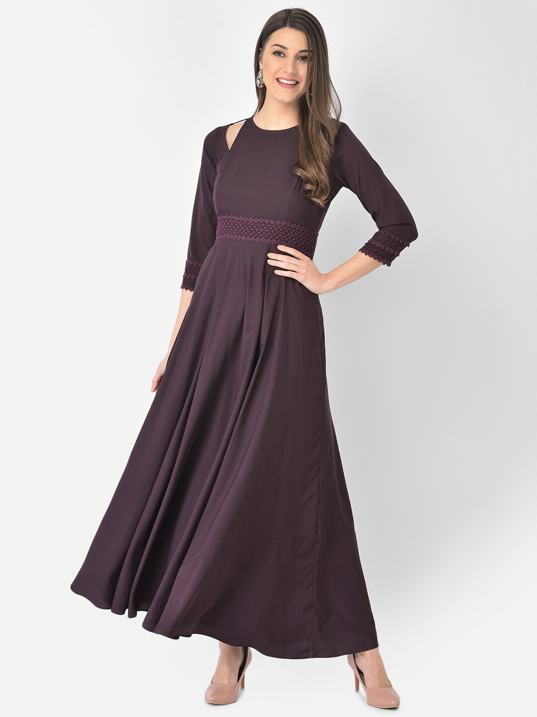 

Ojjasvi Women Purple Crepe Maxi Dress