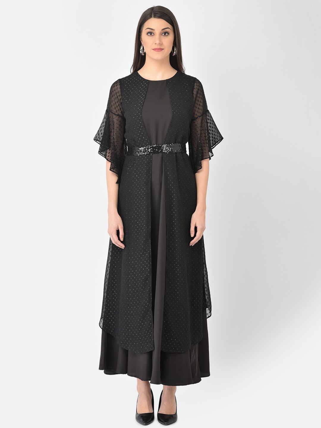 

Ojjasvi Black Georgette Embellished Maxi Dress