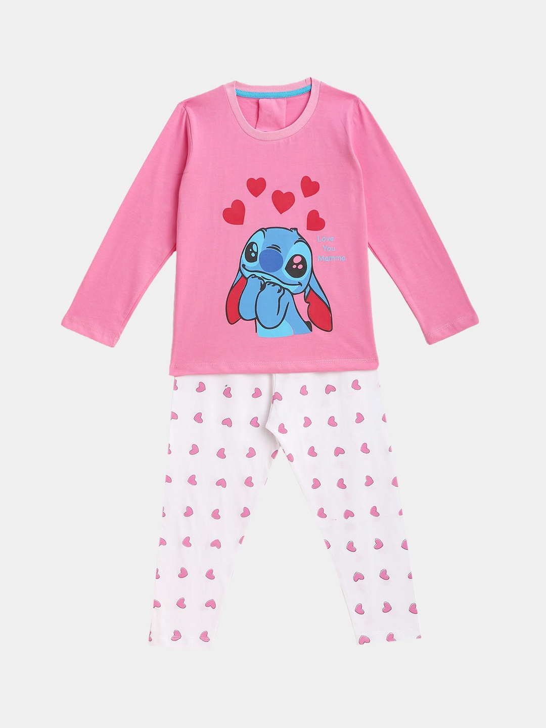 

KIDSCRAFT Girls Pink & White Printed Night suit