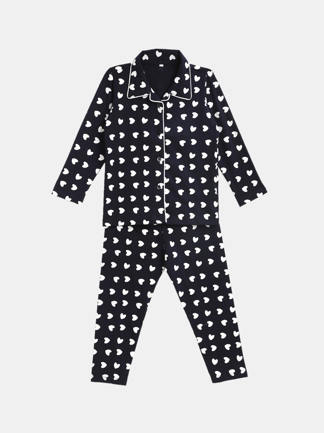 

KIDSCRAFT Girls Navy Blue & White Printed Night Suit