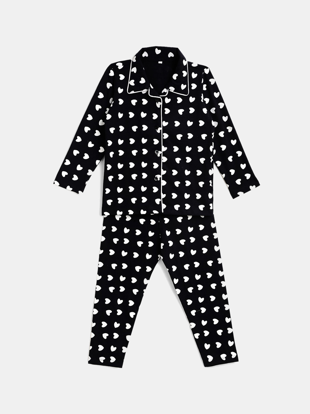 

KIDSCRAFT Girls Black & White Printed Pure Cotton Night suit