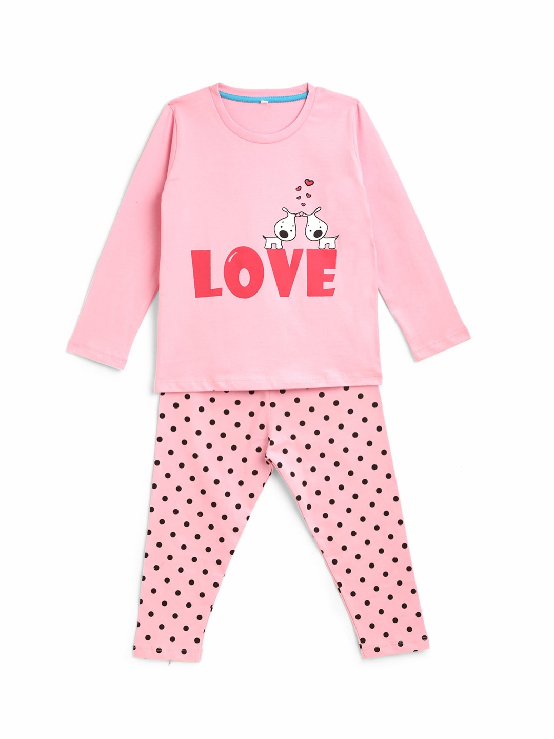 

KIDSCRAFT Girls Pink & Red Printed Night suit