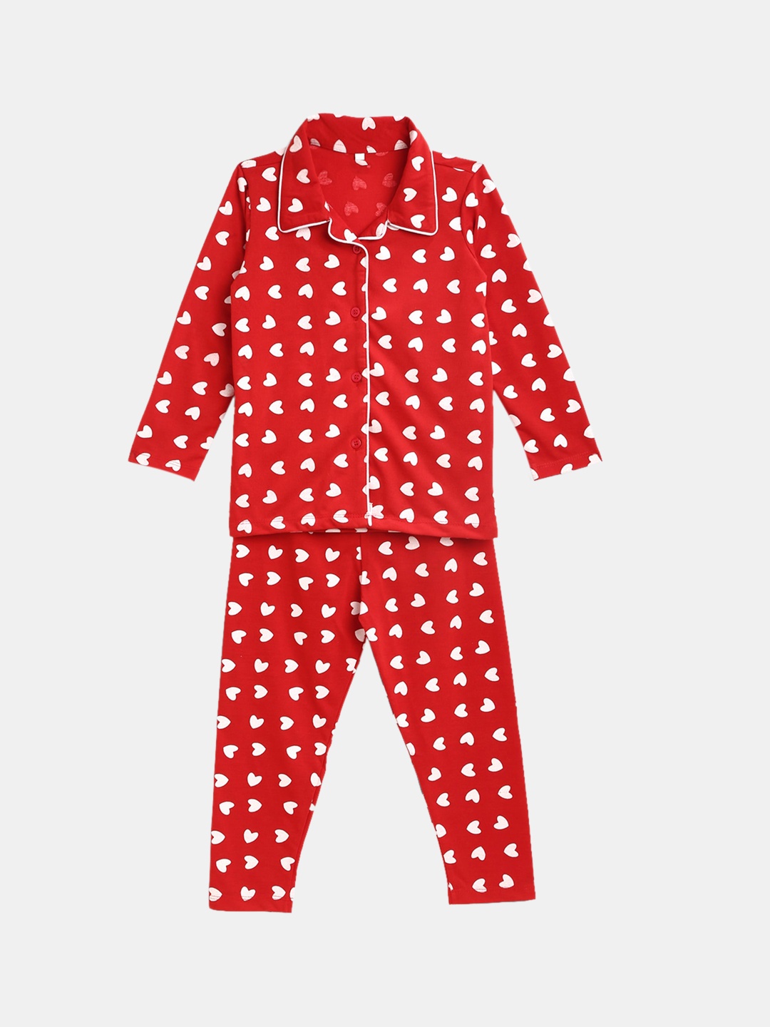 

KIDSCRAFT Girls Red & White Printed Cotton Night Suit