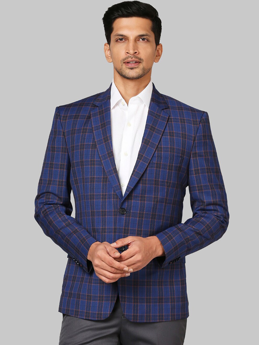 

Raymond Men Blue Checked Slim-Fit Single-Breasted Blazer