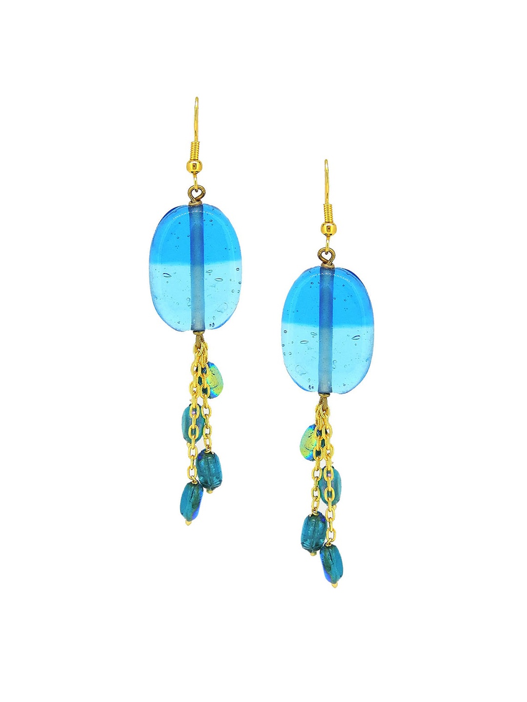 

Tistabene Gold-Plated Blue Stone-Studded Contemporary Tasselled Drop Earrings