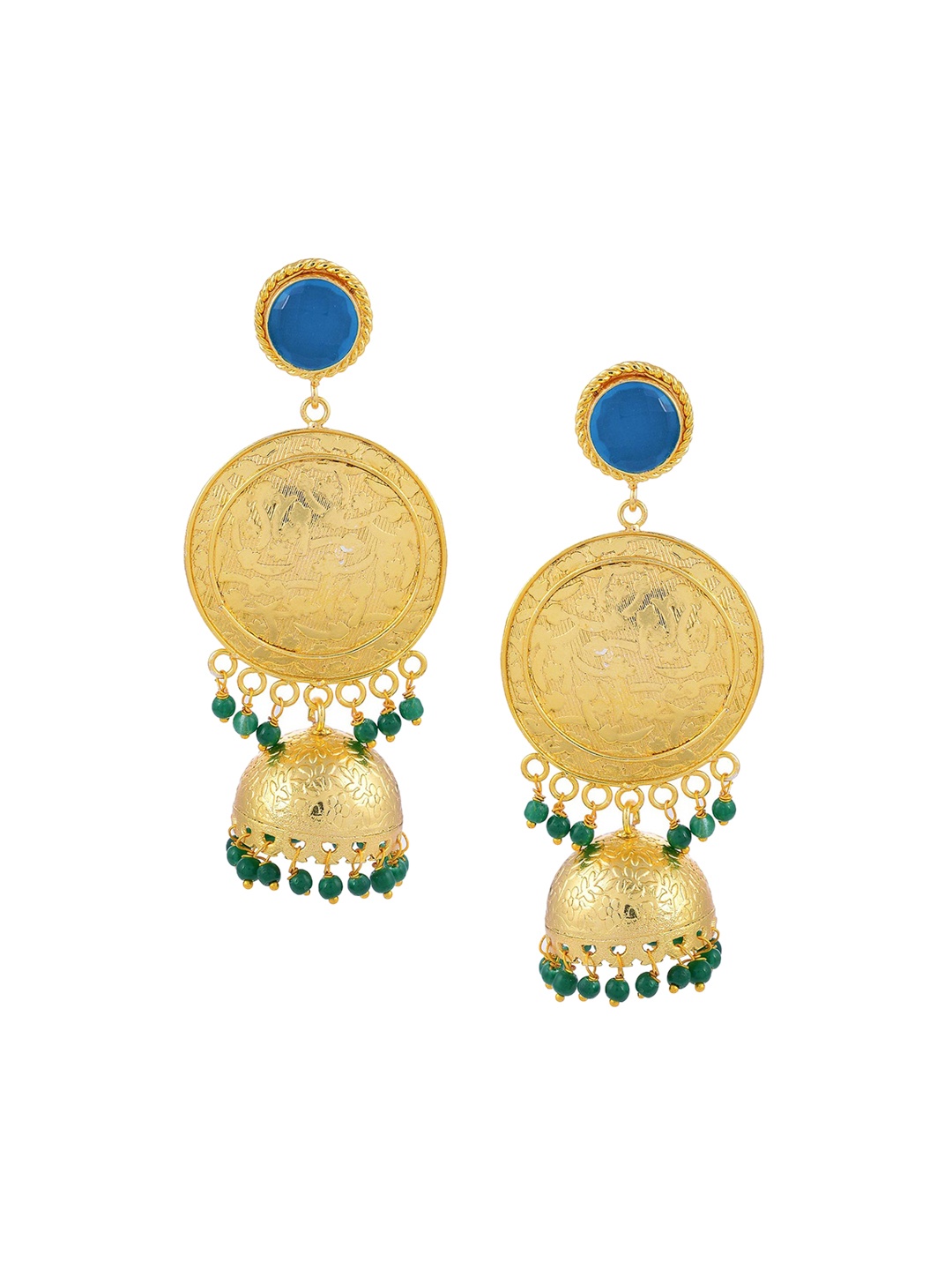 

Tistabene Gold-Plated Green & Blue Beaded Contemporary Jhumkas Earrings