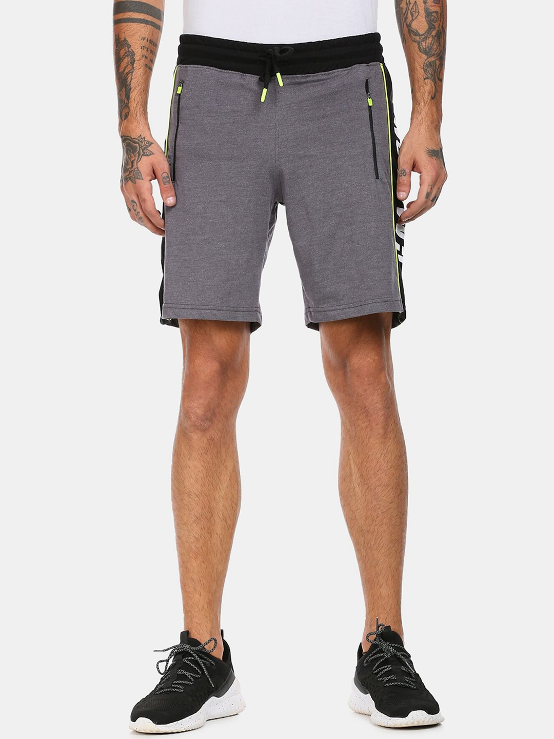 

Colt Men Grey & Black Panel Printed Sports Shorts