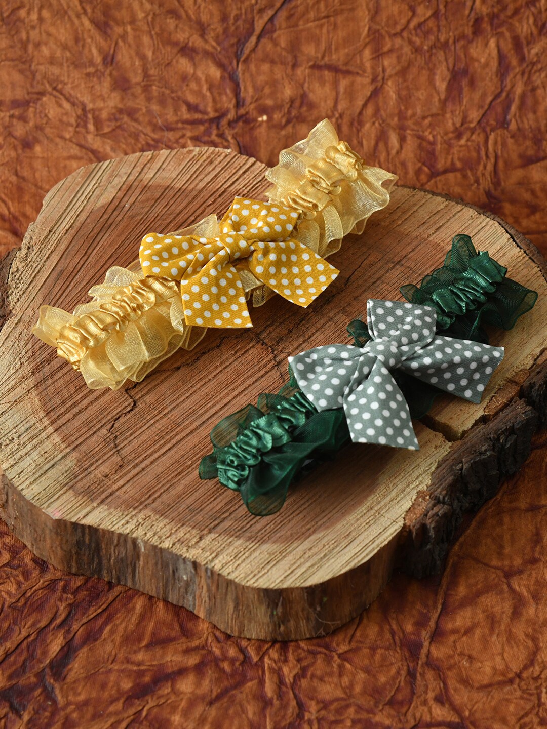 

FUNKRAFTS Girls Set of 2 Green & Mustard Headband