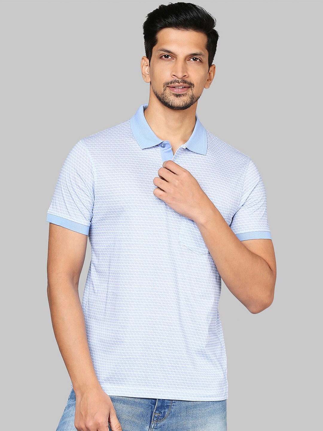 

Raymond Men Blue Graphic Printed Polo T-shirt