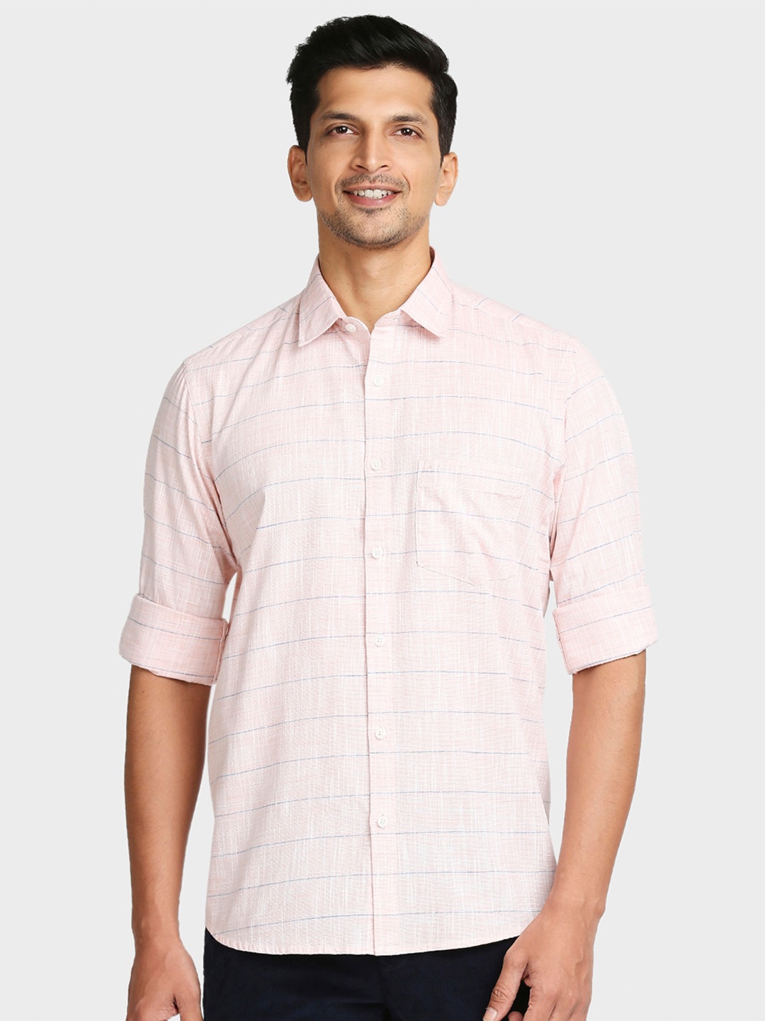 

ColorPlus Men Orange Tailored Fit Horizontal Striped Pure Cotton Casual Shirt