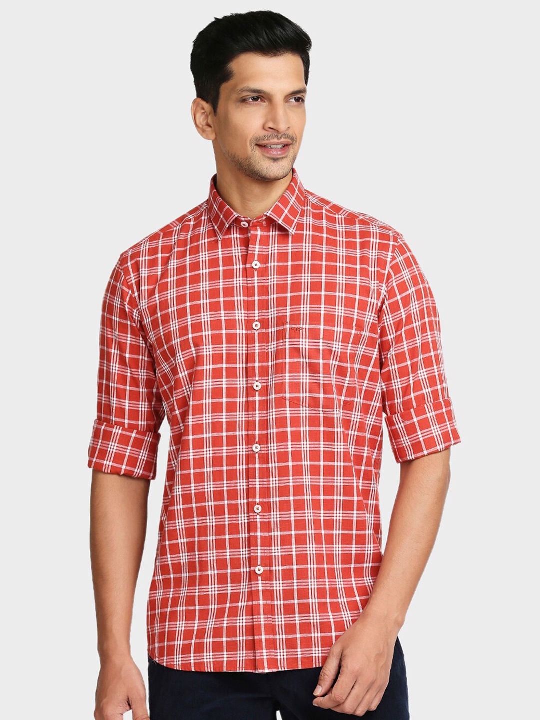 

ColorPlus Men Red Tailored Fit Tartan Checked Pure Cotton Casual Shirt