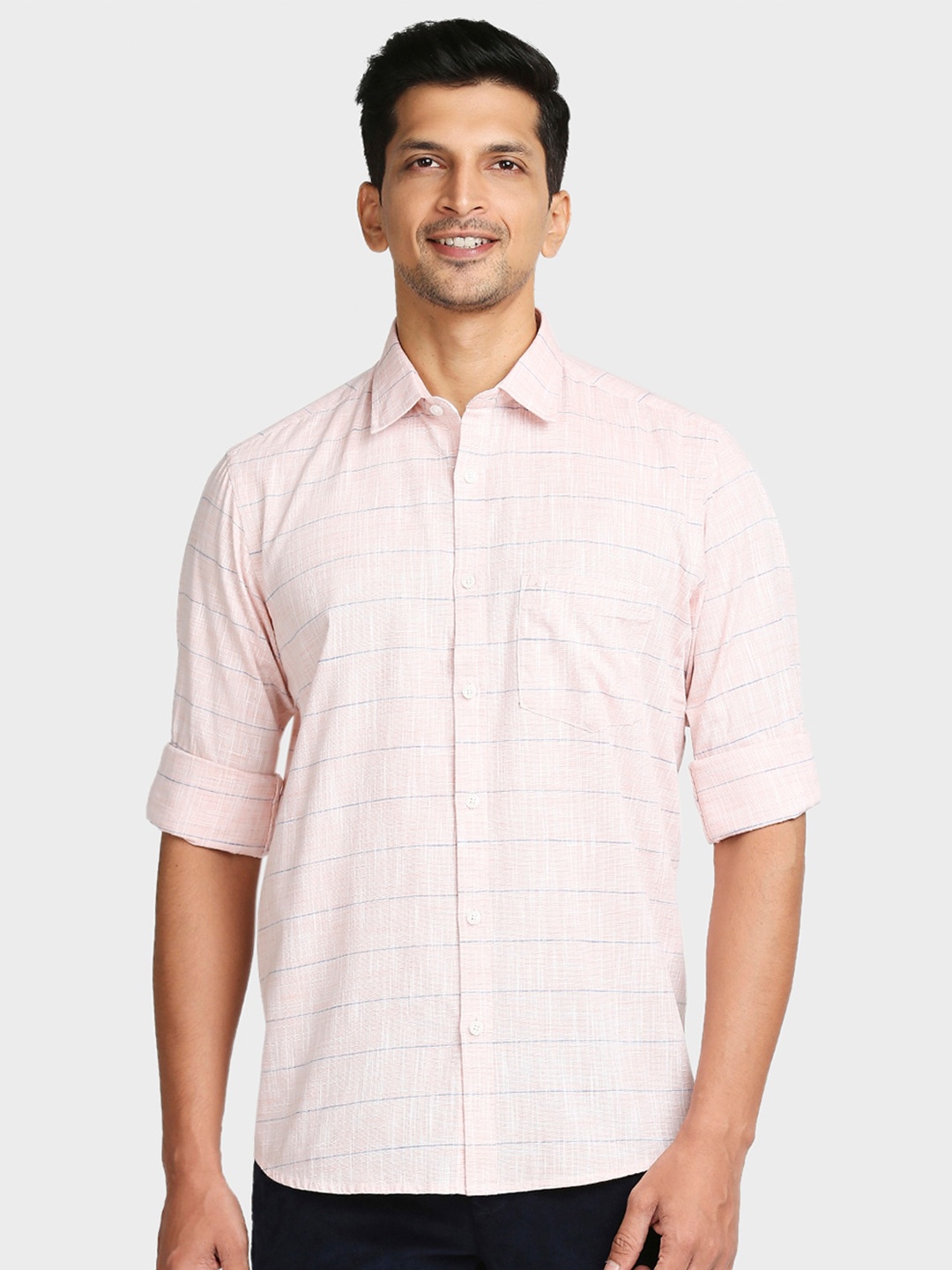 

ColorPlus Men Orange Tailored Fit Horizontal Striped Pure Cotton Casual Shirt